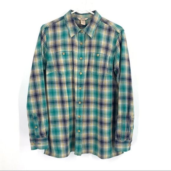 Duluth Trading CoGreen Plaid Flannel Button Front Shirt - Picture 1 of 9